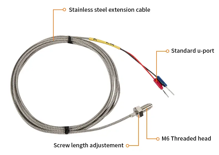 Thermo Couple Type M6 — OEM ODM industrial M8 rtd E J K type high temperature sensor thermocouple m6 screw 2
