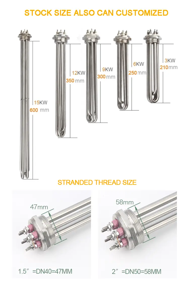 immersion heater boiler — 3kw/6kw/9kw/12kw/15kw Electric Industrial tubular immersion water heater for Liquid heating element 2