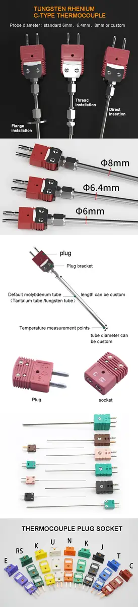 Tungsten Thermocouple — 2000C High temperature sensor Molybdenum tube Tungsten rhenium thermocouple c type for vacuum 1