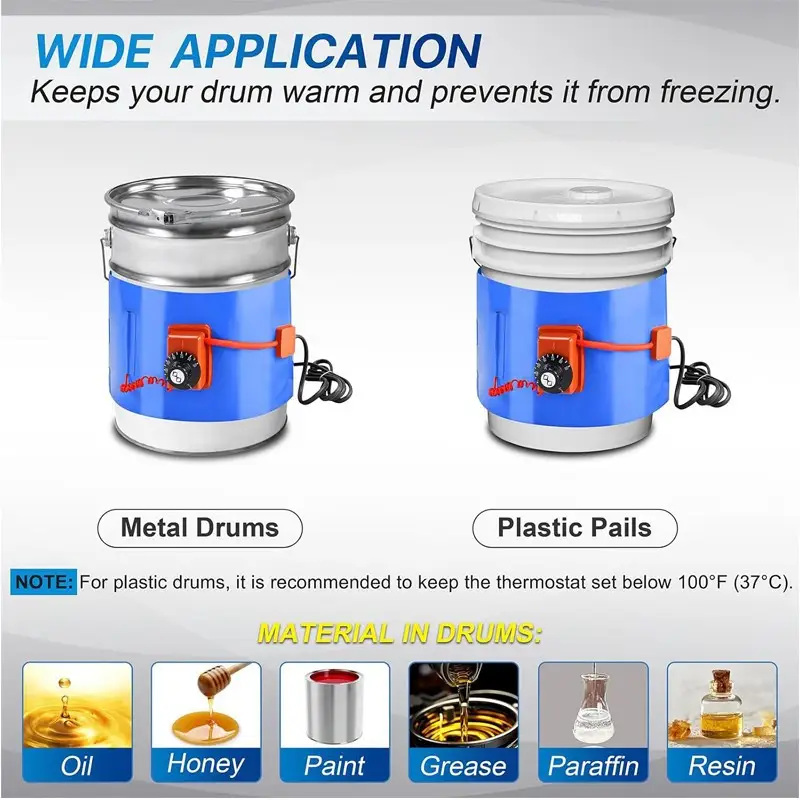 55 Gallon 200 Litre Oil Electric Flexible Silicone Drum Heater — Drum heater 10 15