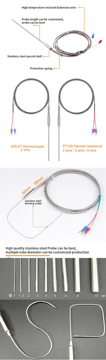 Thermocouple Manufacturer — 1200c stainless steel probe high temperature sensor industry k type thermocouple with plug 2