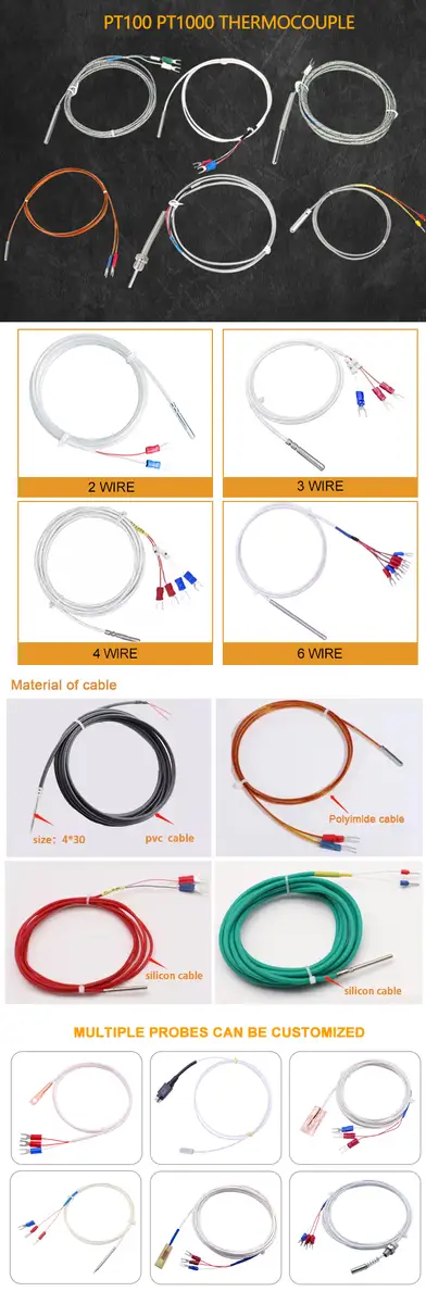 Thermistor PT1000 — 3 wire industrial stainless steel probe thermocouple temperature rtd sensor PT100 1
