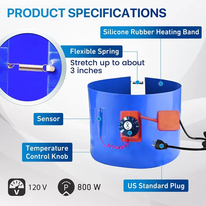 55 Gallon 200 Litre Oil Electric Flexible Silicone Drum Heater — Drum heater 7 11