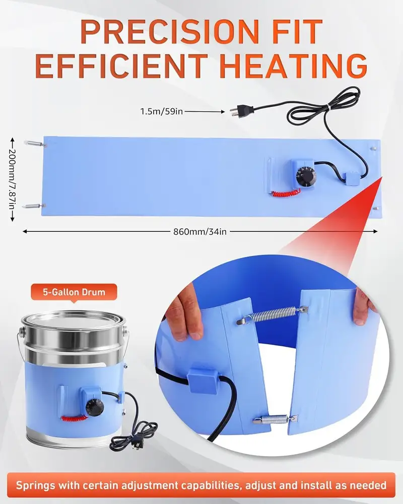 55 Gallon 200 Litre Oil Electric Flexible Silicone Drum Heater — Drum heater 6 12