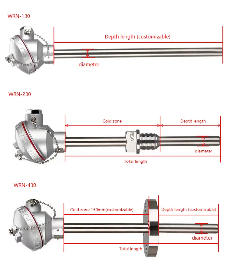 K Type Thermocouple 1200c — Industrial Temperature Sensor Resistance Pt100 Thermocouple Double element 3