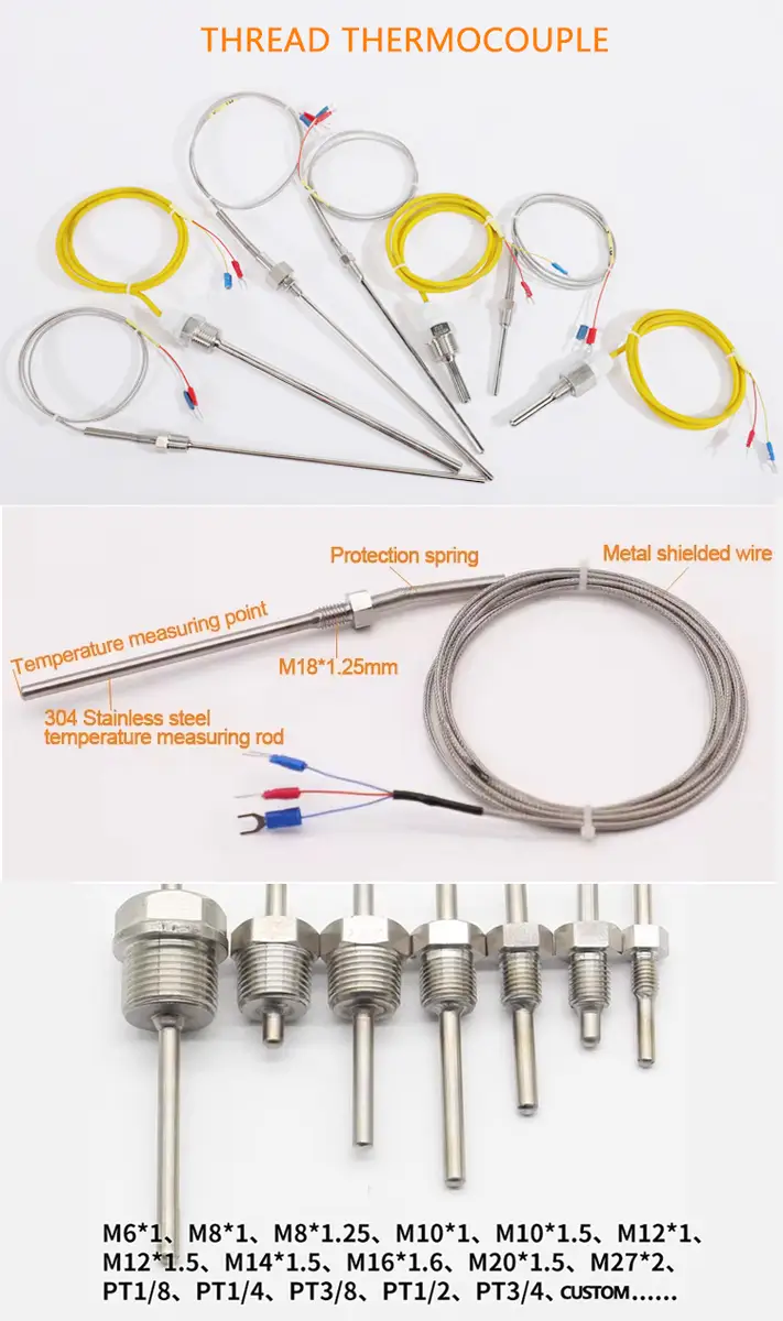 Rtd Thermocouple pt100 Temperature Sensor — oem stainless steel probe mineral insulated thermocouple k type threaded temperature sensor 1